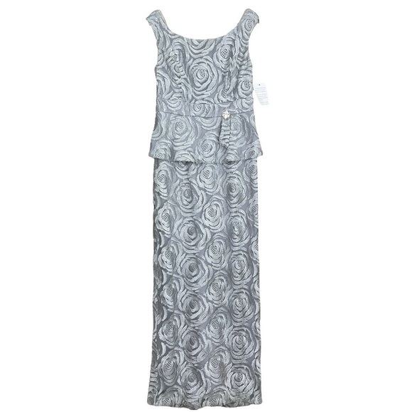 Ursula of Switzerland Dresses & Skirts - New Ursula Switzerland Embroidered Floral Peplum Gown Dress Silver Gray Size 8